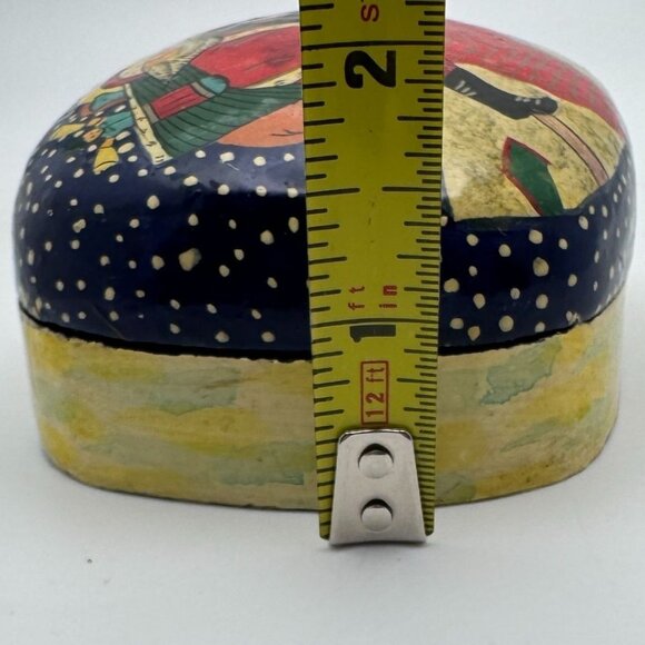 Hand-Painted Vtg Wood Christmas Trinket Box Santa Reindeer Holiday Decor 3.25" - Picture 4 of 8